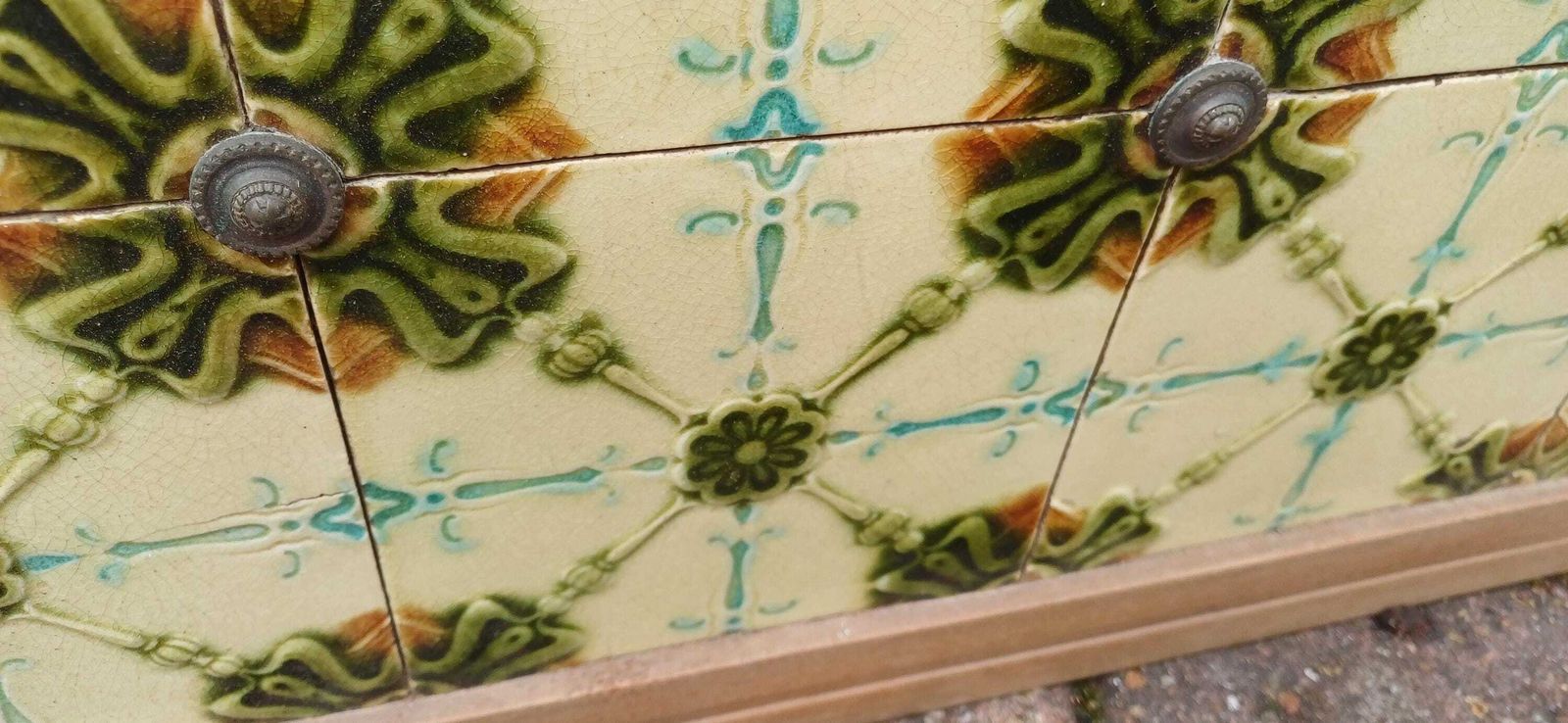 Huge Victorian Washstand Back Original Art Nouveau Majolica Tiles Carved Mirror Overmantel Antique Salvaged Mantelpiece Free Hand Delivery photo vinterior