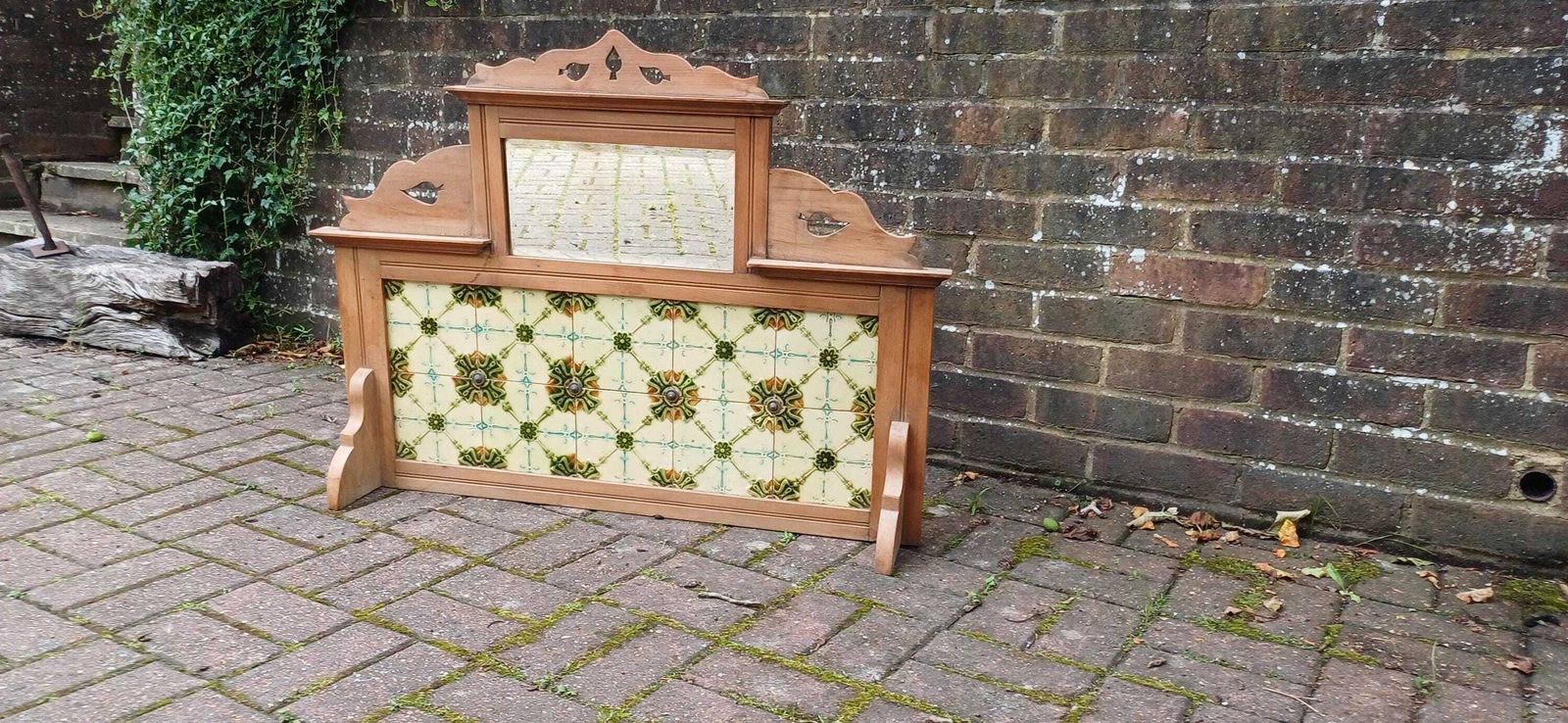 Huge Victorian Washstand Back Original Art Nouveau Majolica Tiles Carved Mirror Overmantel Antique Salvaged Mantelpiece Free Hand Delivery photo buy