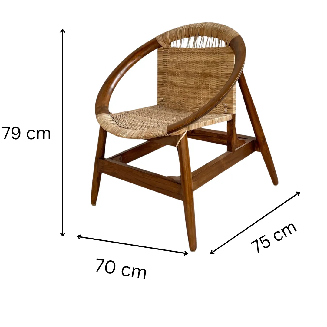 Handcrafted Teakwood & Cane Lounge Chair – Sculptural Curved Frame, Woven Seat For Indoor & Outdoor Use photo Furniture