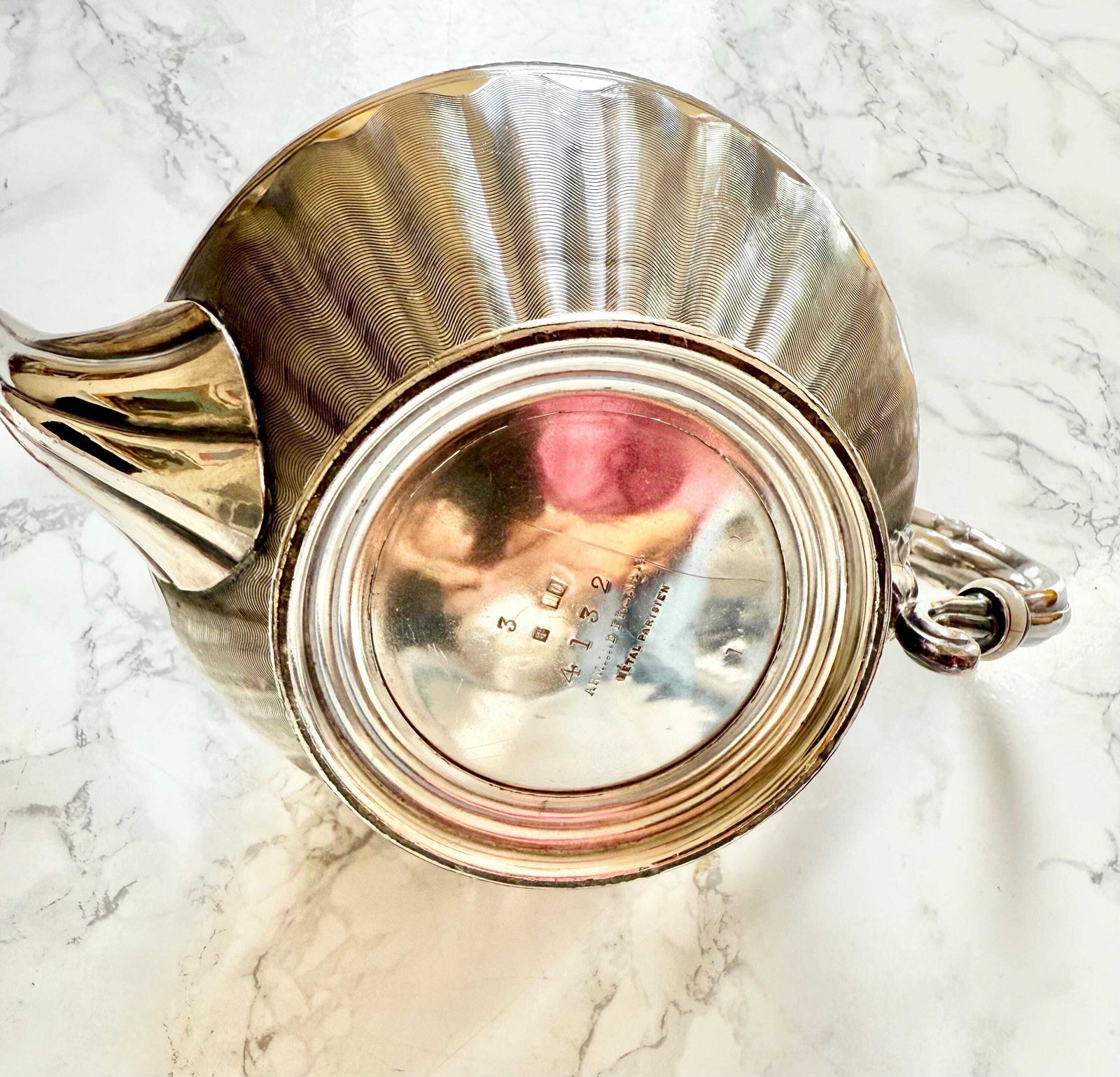 Antique French Edwardian Silver Plated Teapot Fine Etched And Embossed Decor Circa 1900 photo vintage