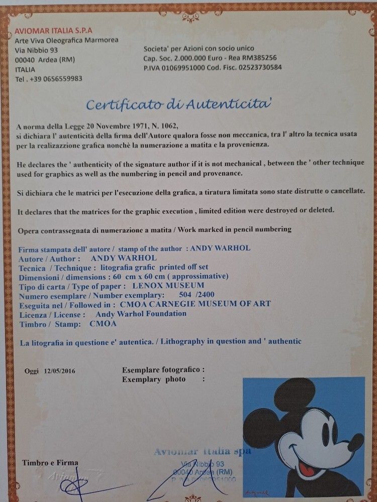 1980er Andy Warhol Signierte Limitierte Lithographie Mickey Mouse photo furniture