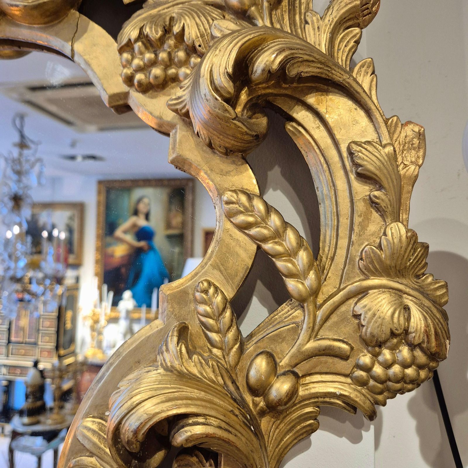 Gilded Wood Mirror With Putti, Italy, 19th Century photo vintage