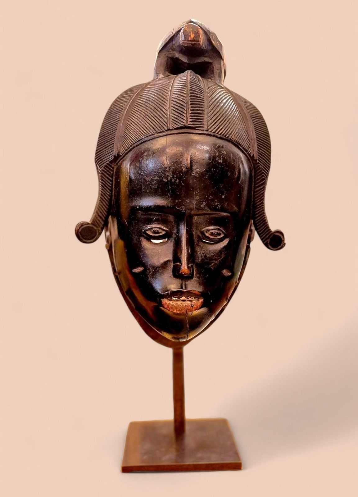 Art Ndoma Baule Portrait Mask, Ivory Coast, Wood, Lacquered Patina, Circa 1930 photo