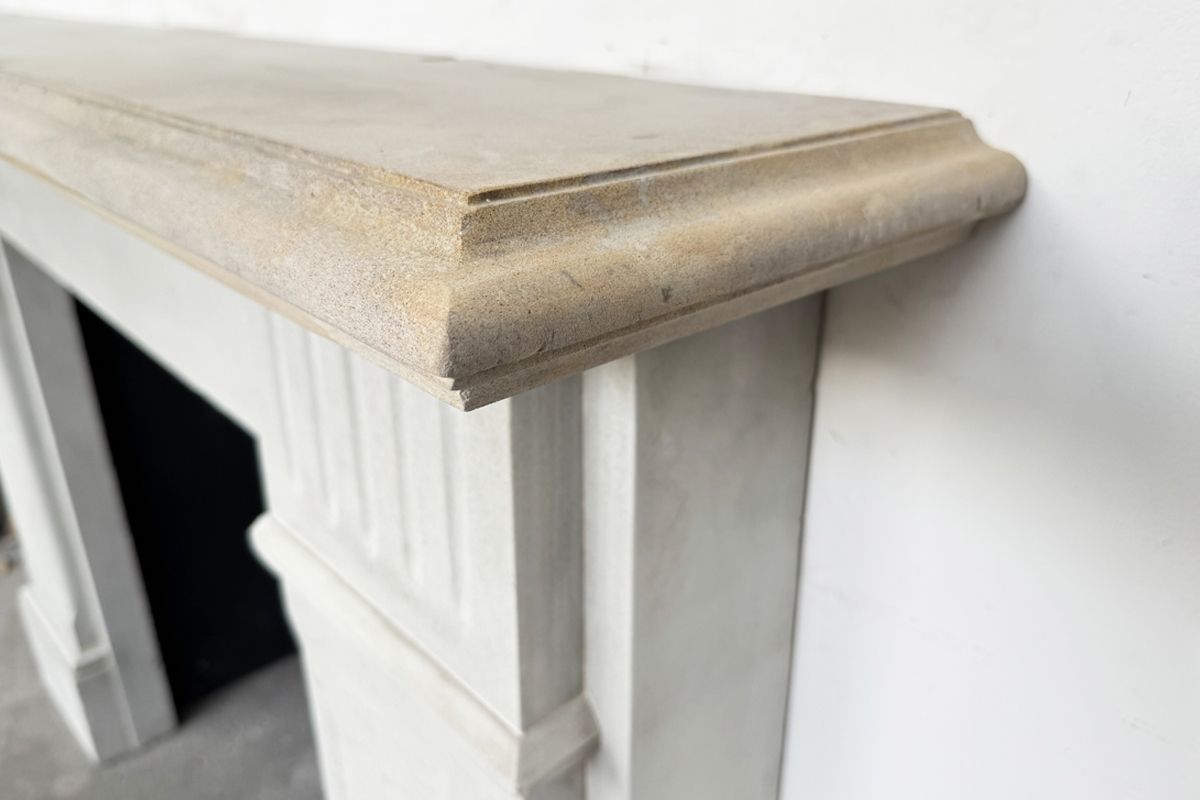 photo for sale Large Antique 19th Century Victorian Grey Stone Fireplace Surround