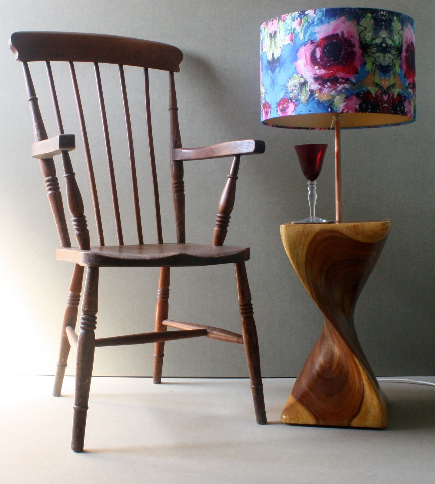 Twisted Acacia Wood Floor Lamps With Beautiful Floral Handcrafted Shades photo furniture