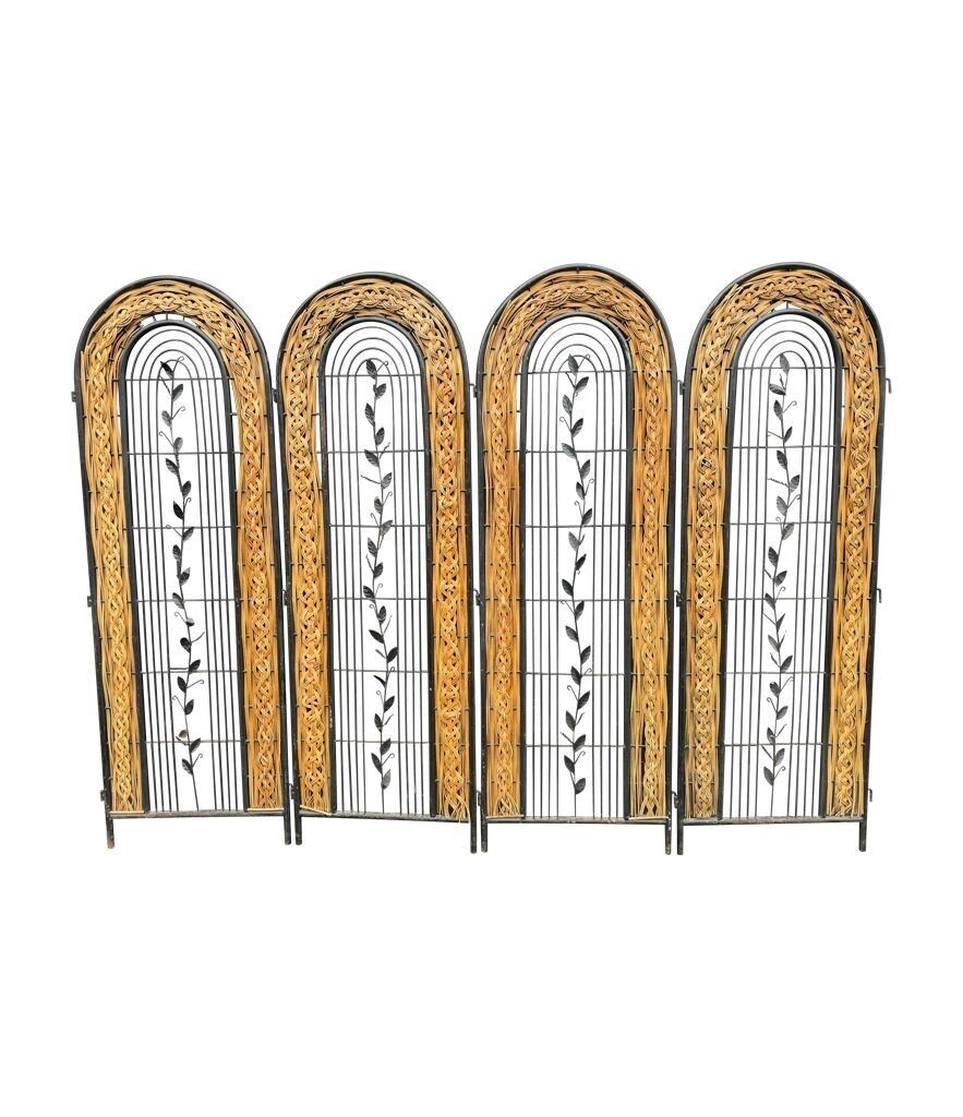 A 1970s Woven Rattan And Metal Four Panelled Room Divider Screen