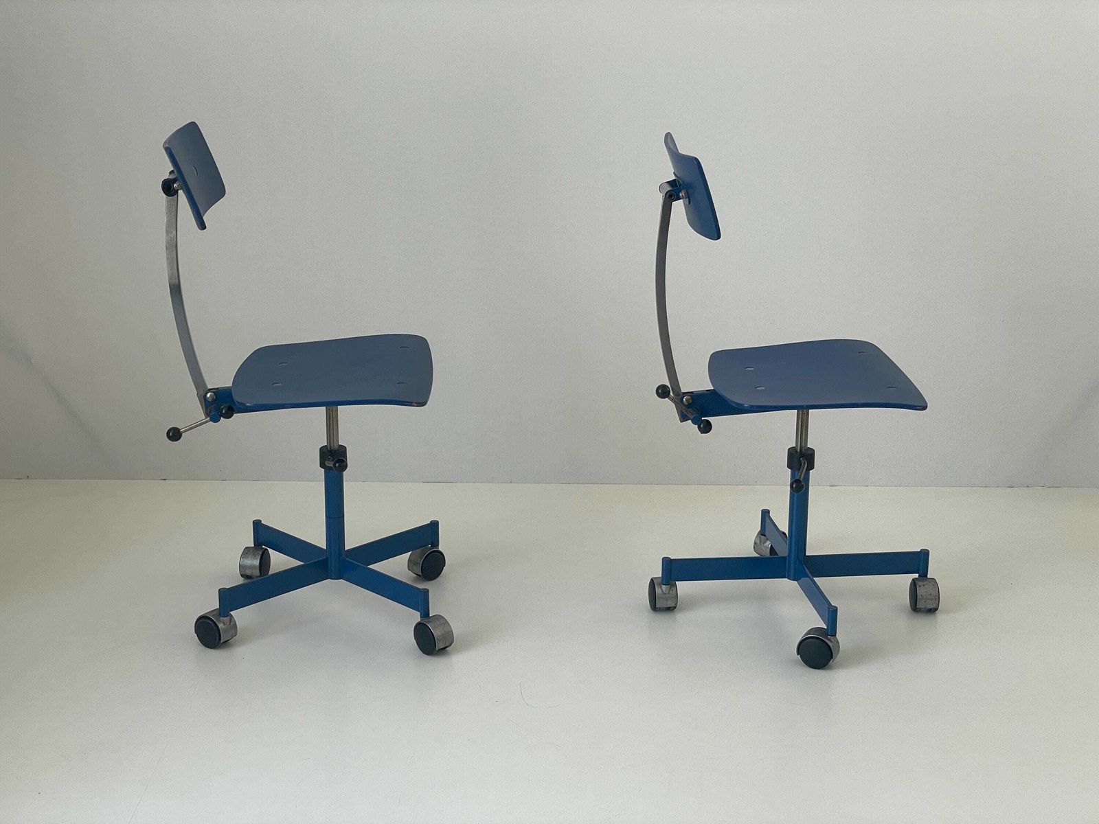 Pair Of Blue Wood Adjustable Industrial Chairs By Kevi, 1970s, Italy photo furniture