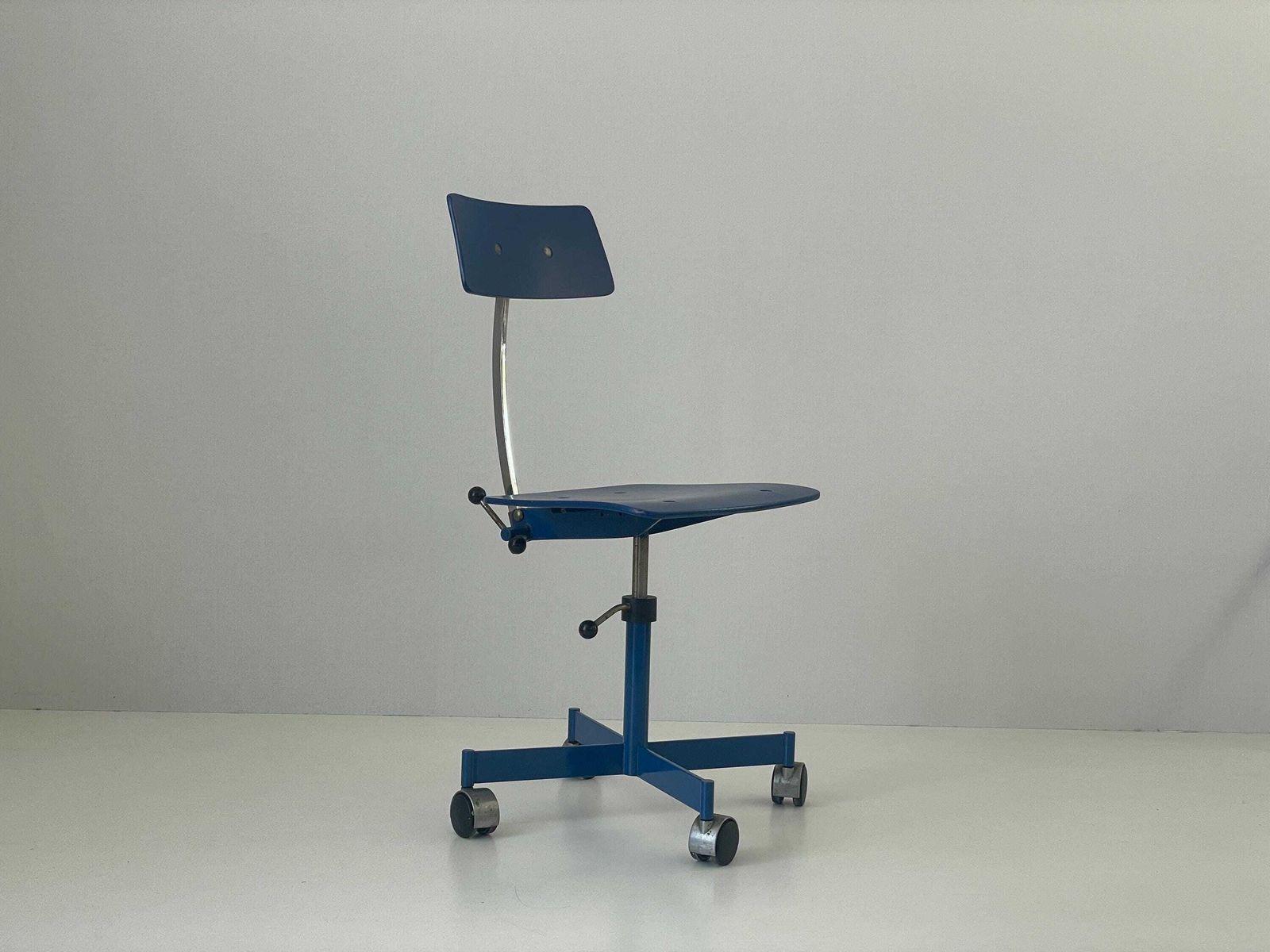 Pair Of Blue Wood Adjustable Industrial Chairs By Kevi, 1970s, Italy photo Furniture