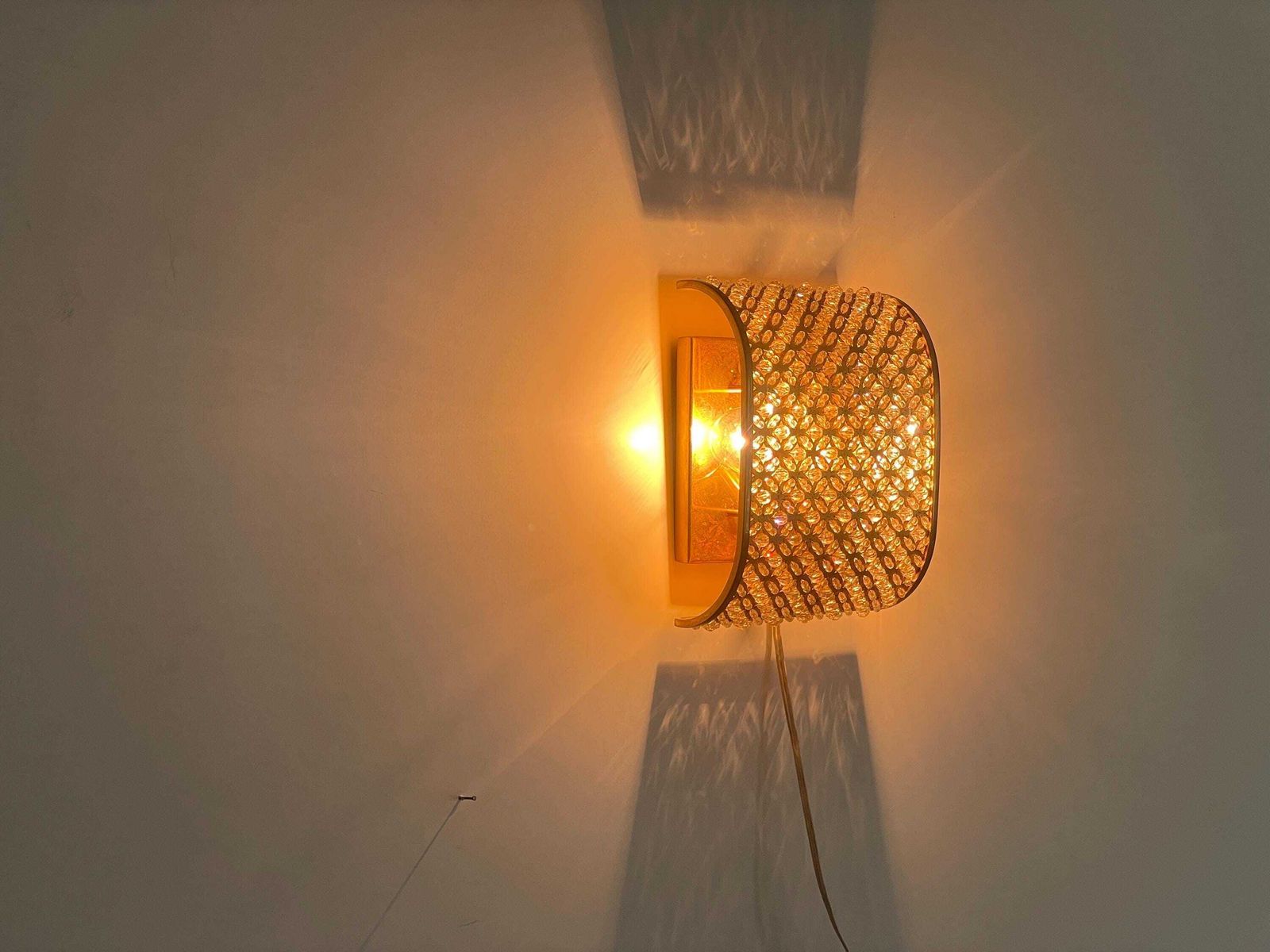 Crystal Glass And Brass Single Sconce, 1960s, Italy photo vintage