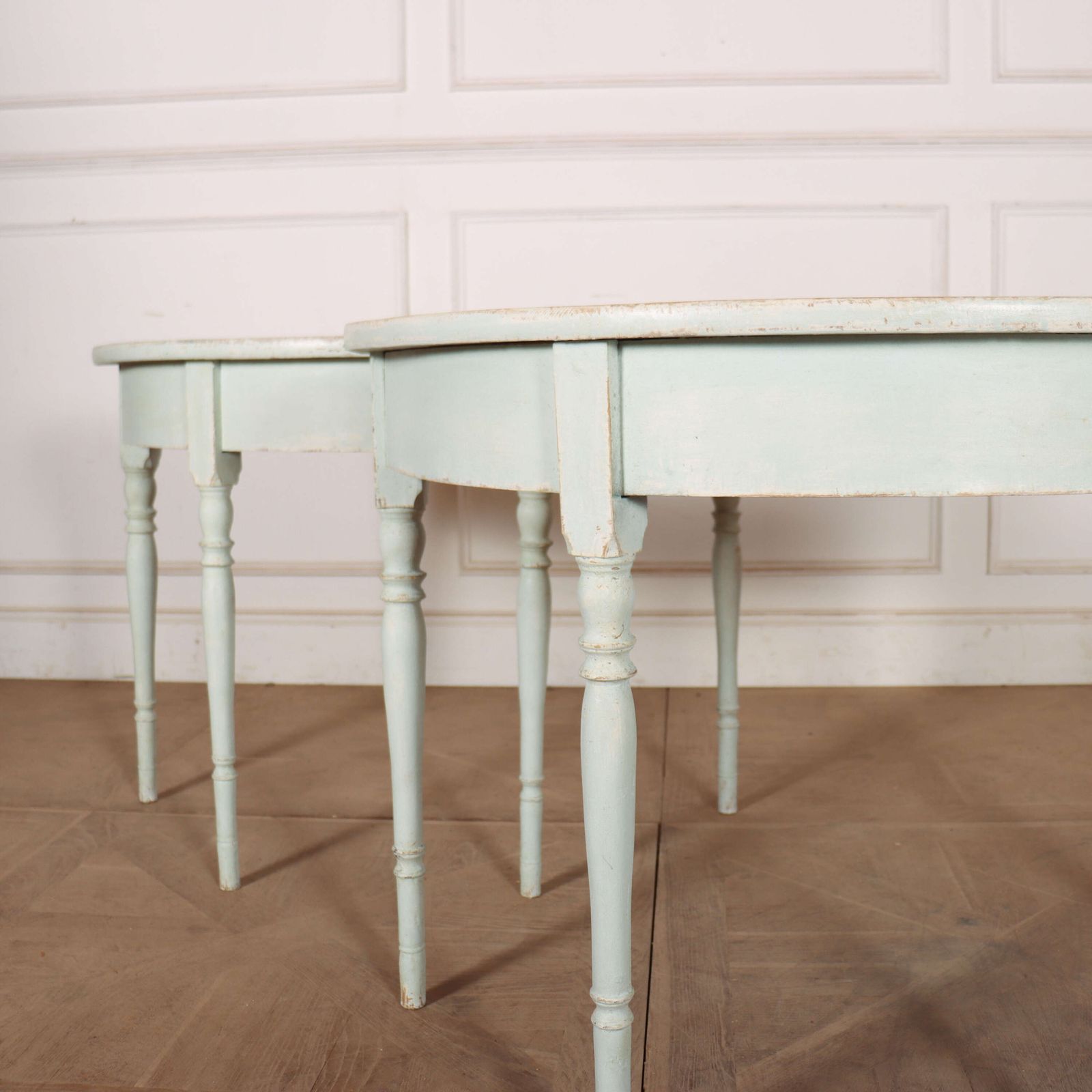 Pair Of Swedish Painted Demi Lune Console Tables photo 3300.0