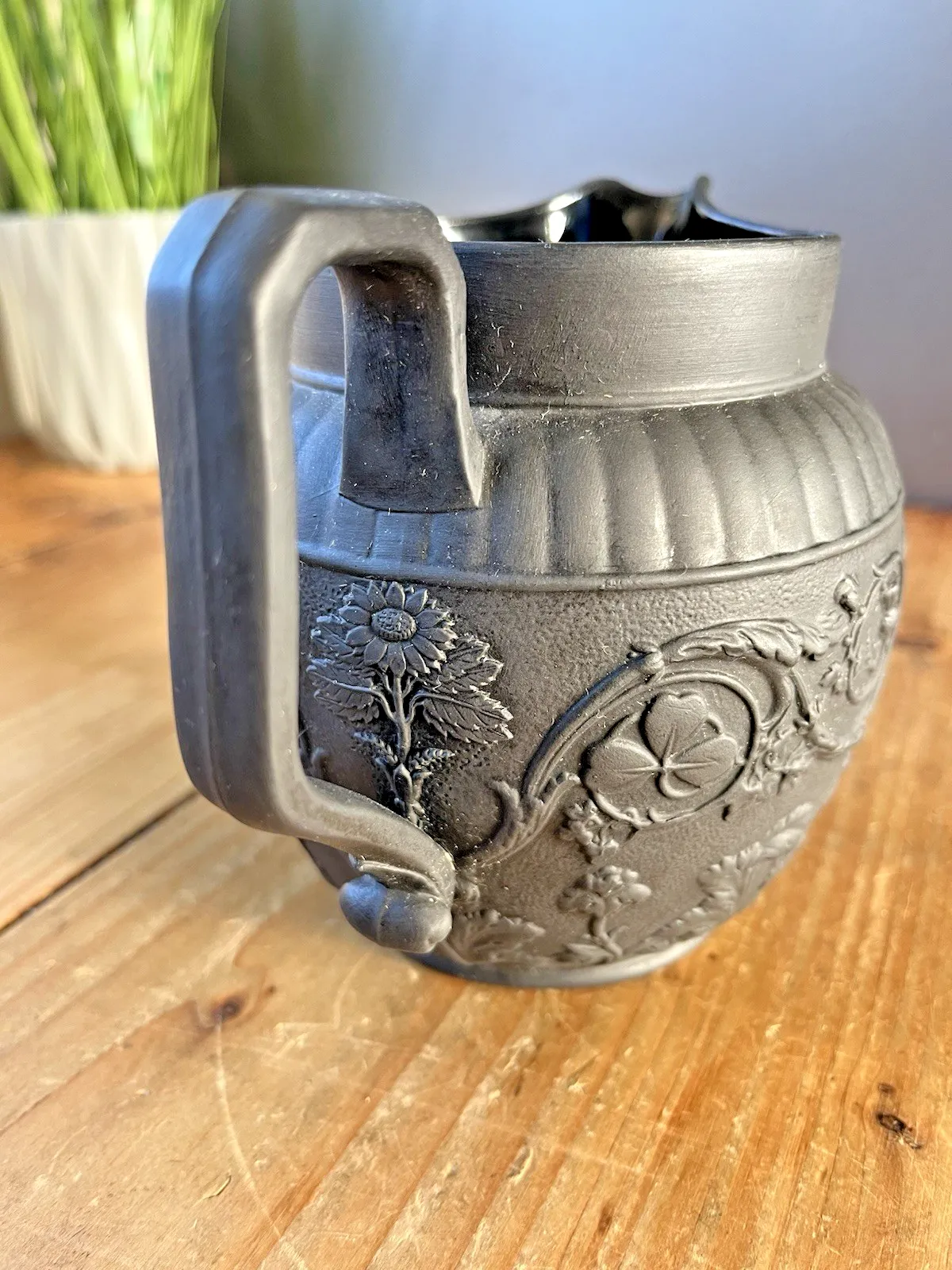 Antique 19th C Wedgwood Basalt 4 Nations Union Jug Thistle Rose Harp Shamrock photo for sale