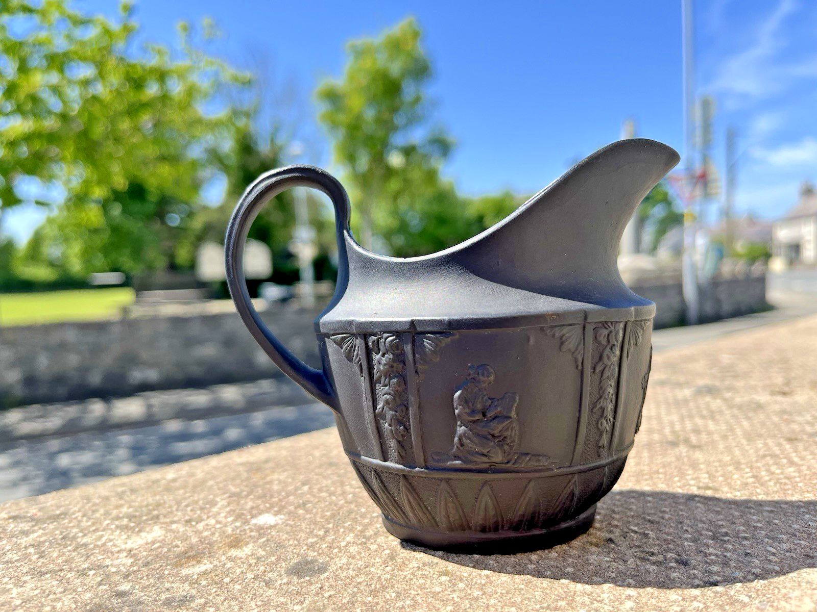 Antique 19th Century Black Basalt Cherub Acanthus Leaf Creamer Jug Wedgwood photo Home Decor