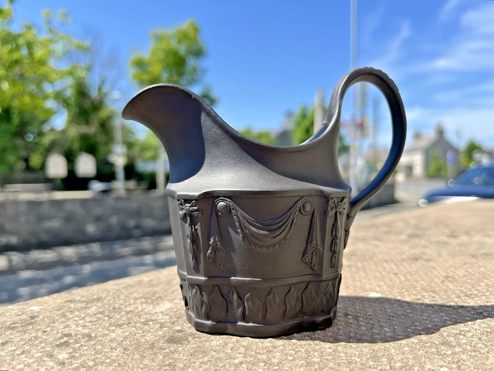 Antique 19th Century Black Basalt Regency Acanthus Leaf Creamer Jug Wedgwood