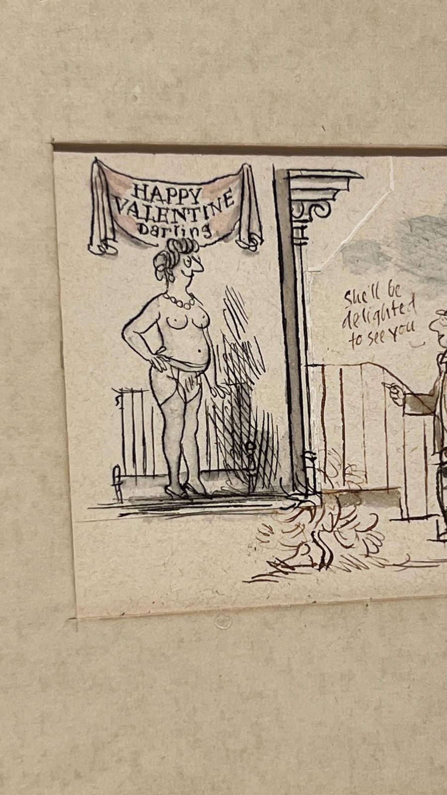 Framed Vintage Hand Drawn Cartoon Humour Sketch – Valentine’s Day Scene photo Art