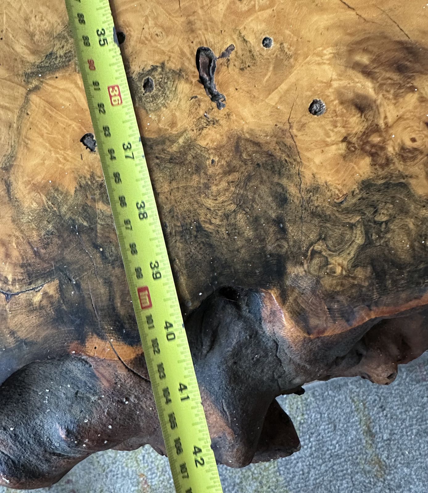 Vintage Redwood Burl Coffee Table, Live Edge Dated 1982 photo for sale