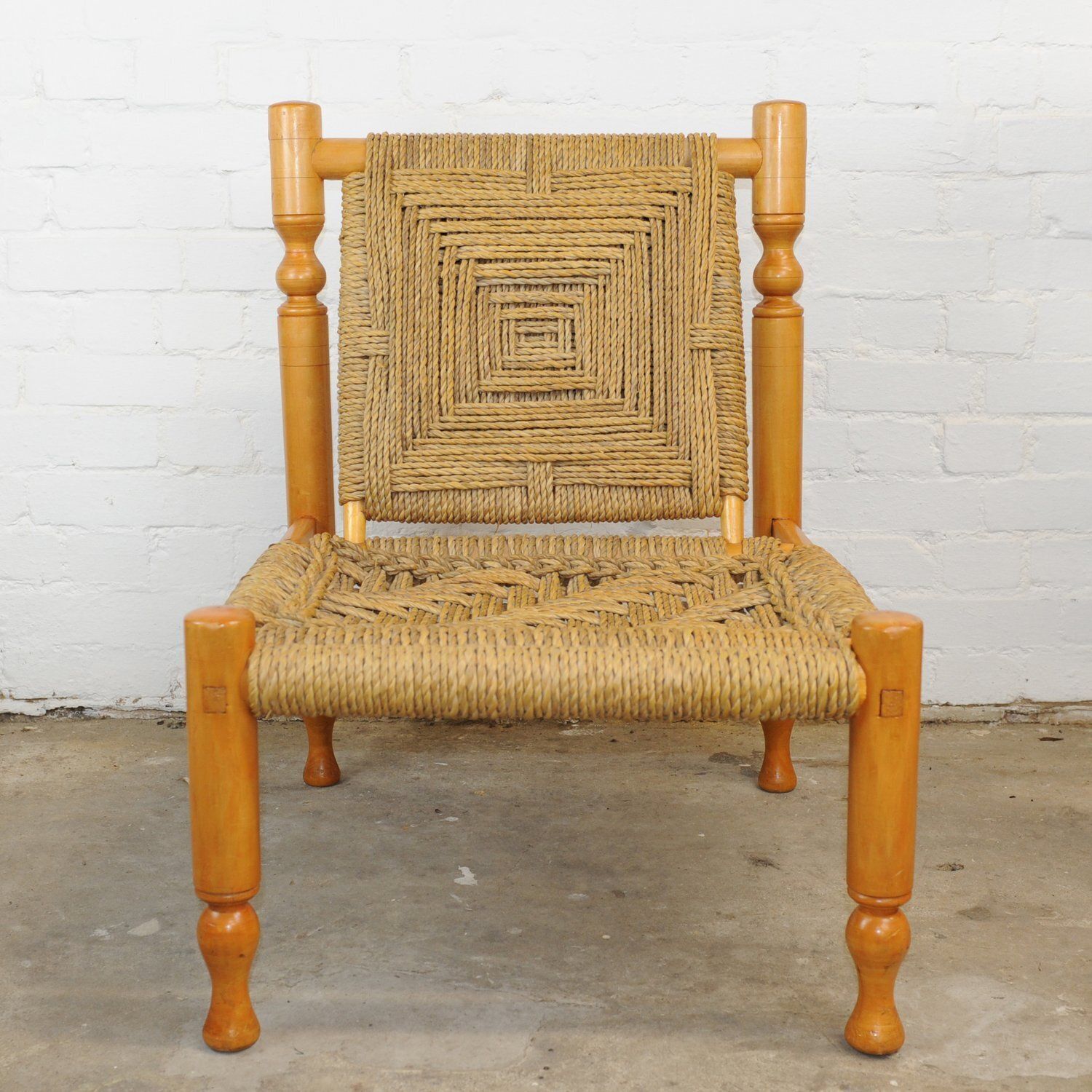 Mid Century French Ashwood And Sisal Lounge Chaire, 1960s photo for sale