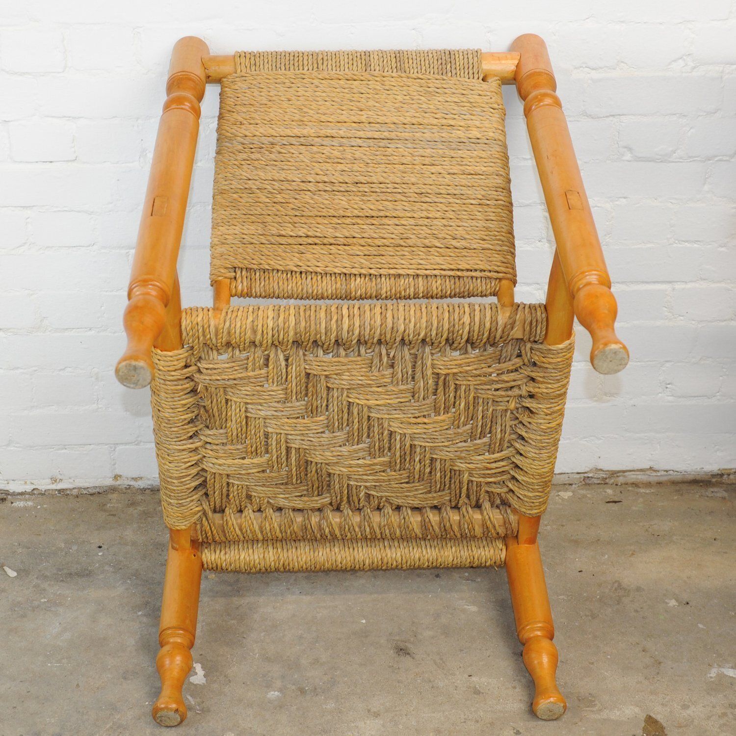 Mid Century French Ashwood And Sisal Lounge Chaire, 1960s photo vintage