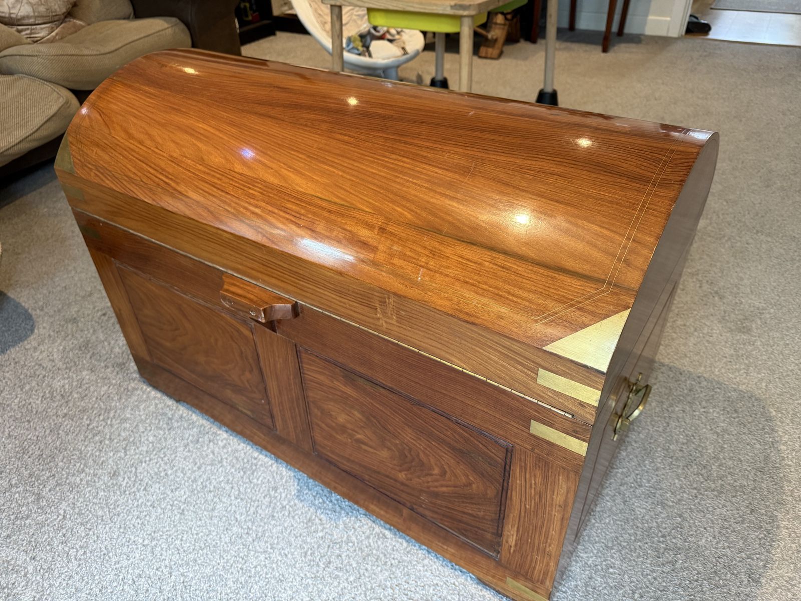 Campaign Style Teak Chest With Brass Inlay & Secret Drawer photo buy