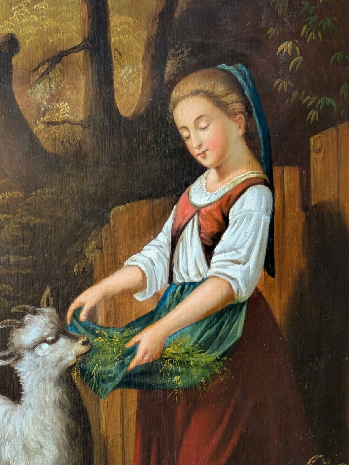 Antique Oil Painting Girl And Goat 19th Century Manner Of Hermann Werner photo Art