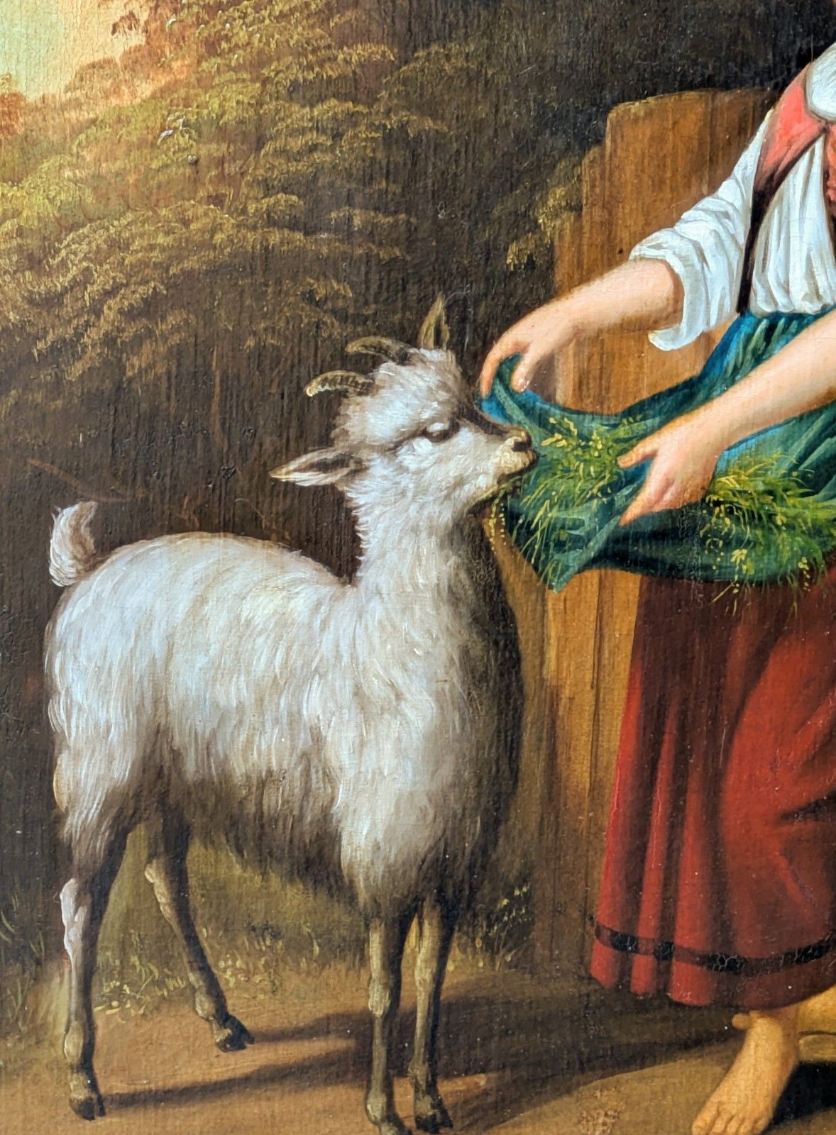 Antique Oil Painting Girl And Goat 19th Century Manner Of Hermann Werner photo 2250.0