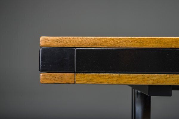 Furniture Mid Century Modern Oak And Chrome Desk With Leather Top, 1980s photo