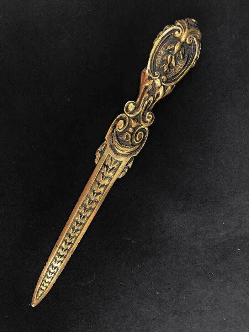 Letter Opener Art Brass Bronze Paper Cutter Knife Letter Opener Gift For Him Desk Accessories Antique Belgium Desk Decor