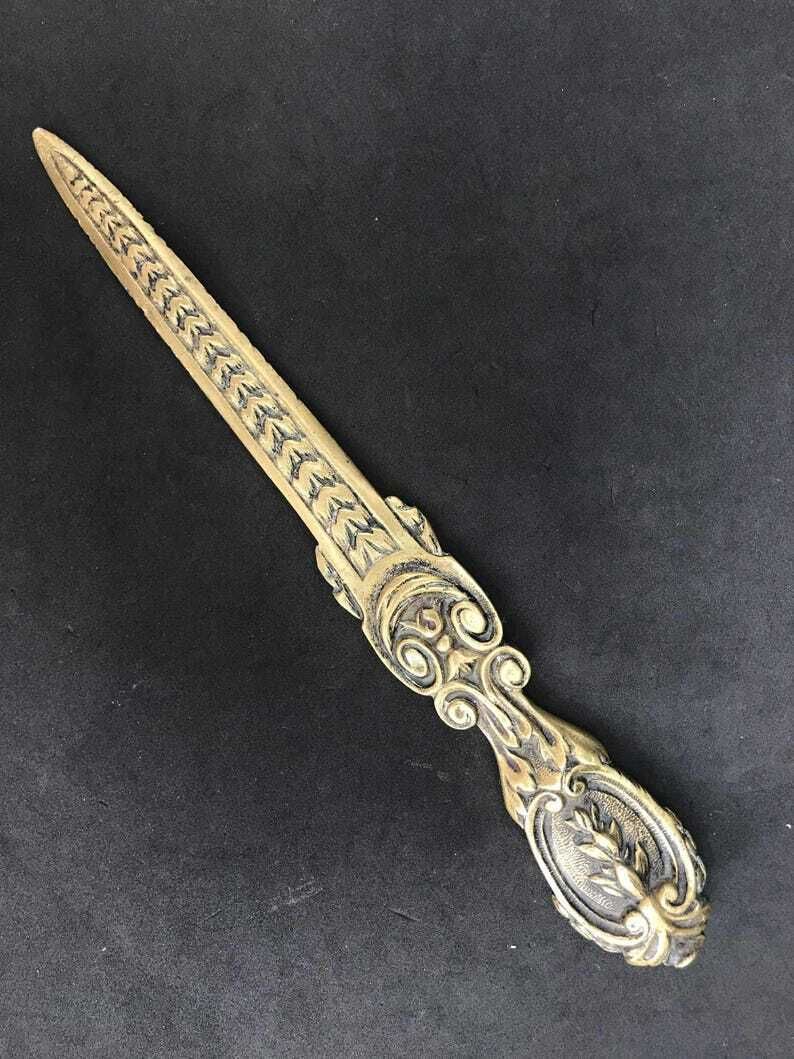Letter Opener Art Brass Bronze Paper Cutter Knife Letter Opener Gift For Him Desk Accessories Antique Belgium Desk Decor photo furniture