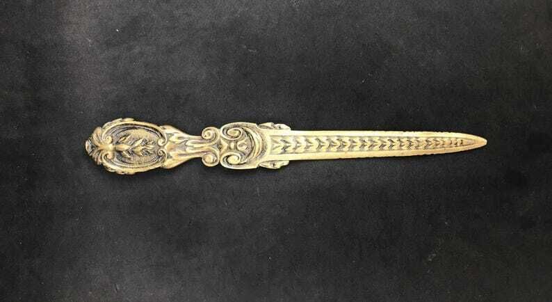 Letter Opener Art Brass Bronze Paper Cutter Knife Letter Opener Gift For Him Desk Accessories Antique Belgium Desk Decor photo for sale