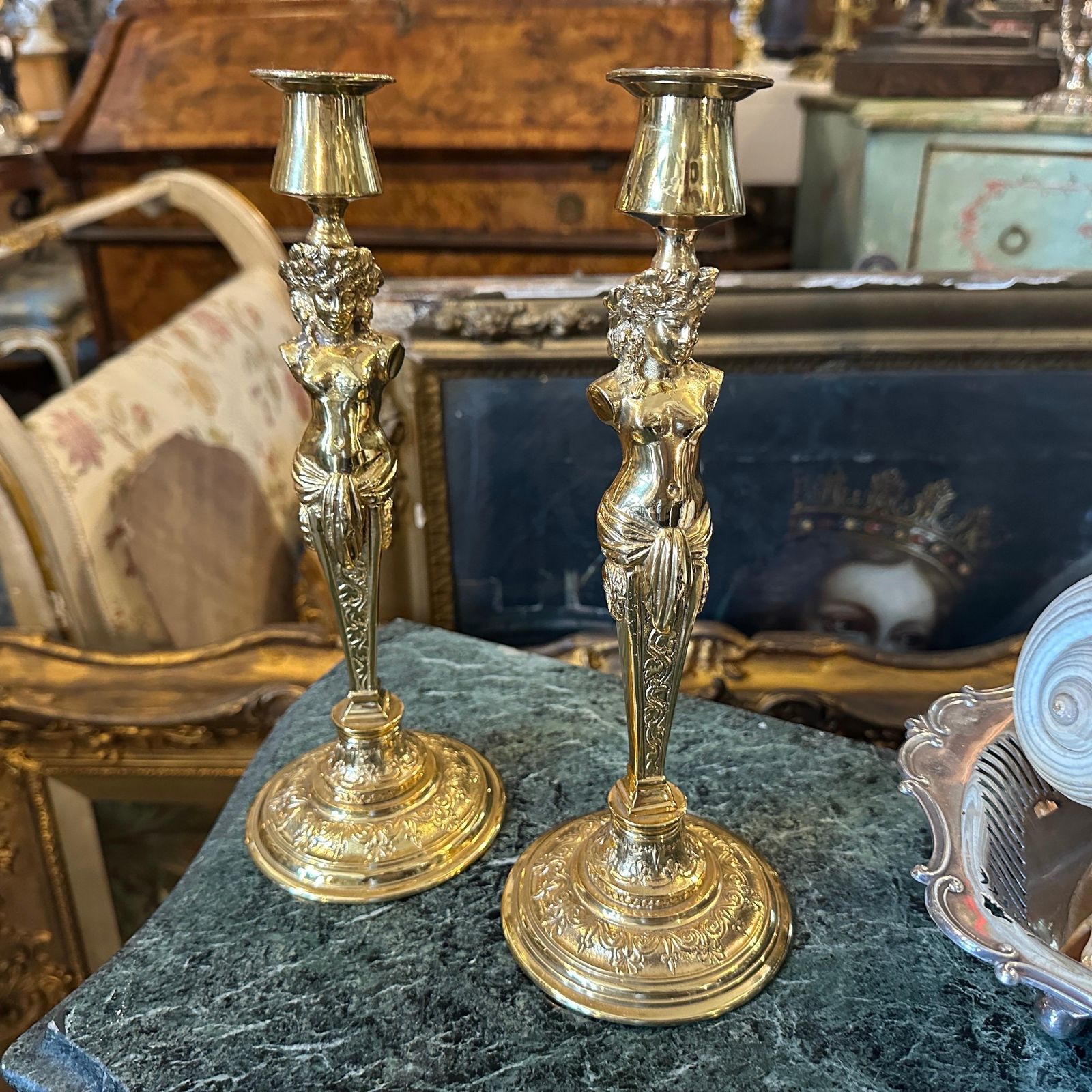 Two 20th Century Art Nouveau Gilded Metal Italian Candlesticks photo furniture