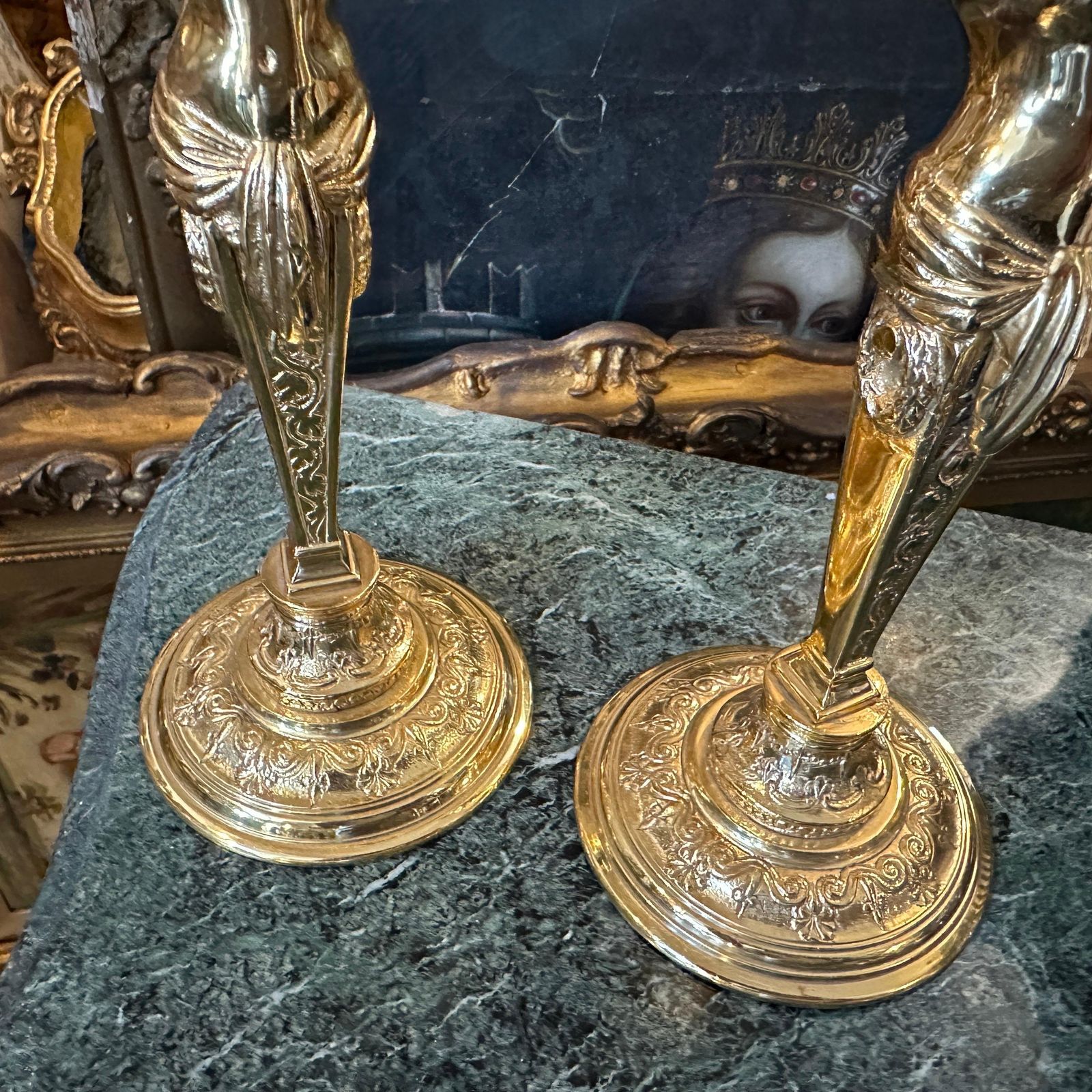 Two 20th Century Art Nouveau Gilded Metal Italian Candlesticks photo 783.0