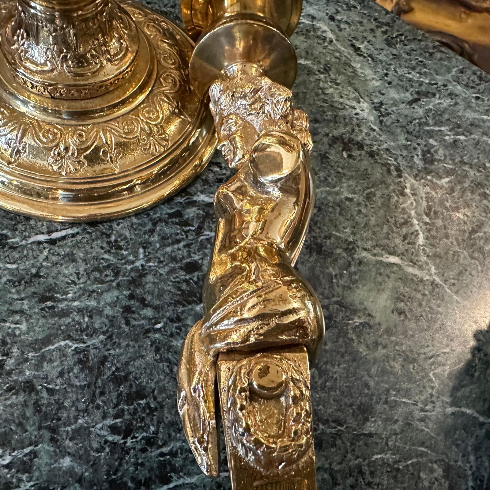 Two 20th Century Art Nouveau Gilded Metal Italian Candlesticks photo buy