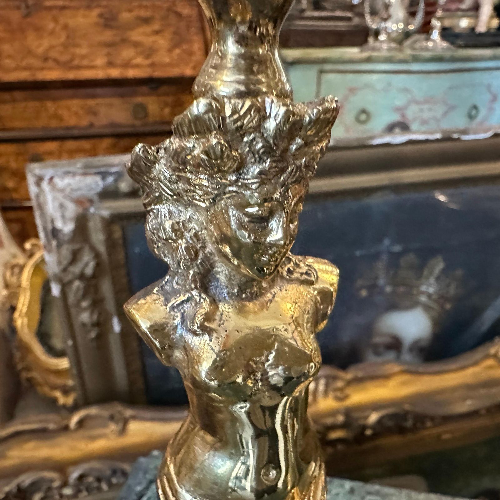 Two 20th Century Art Nouveau Gilded Metal Italian Candlesticks photo vintage