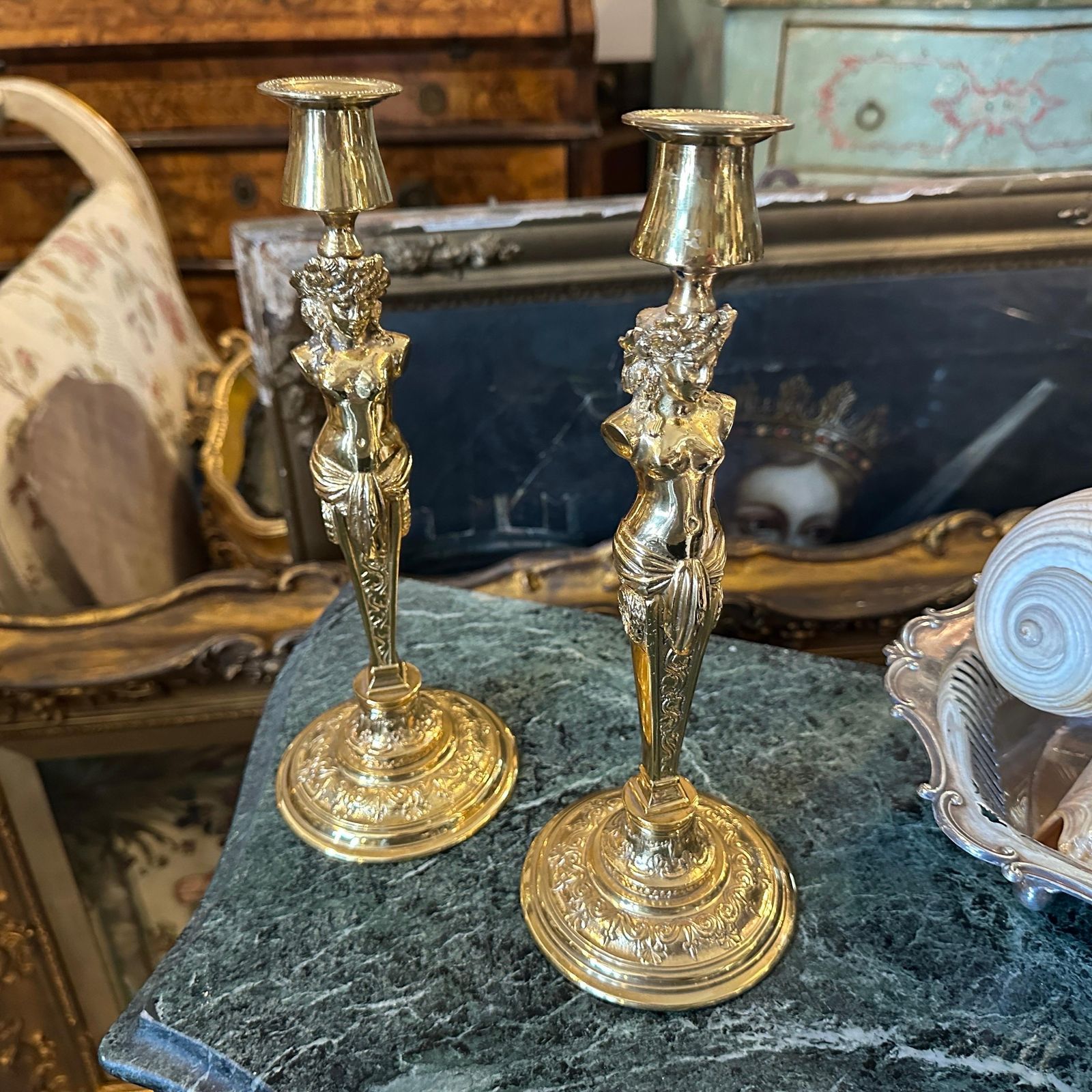 Home Decor Two 20th Century Art Nouveau Gilded Metal Italian Candlesticks photo
