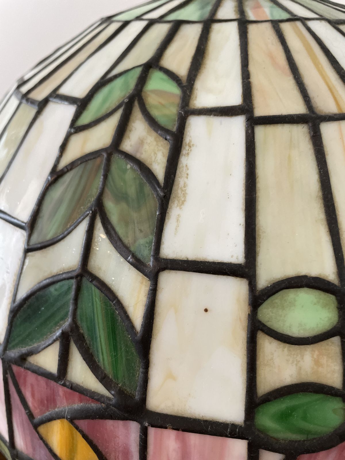 Mid Century Tiffany Stained Glass Desk Lamp With Brass And Marble Stand photo vintage