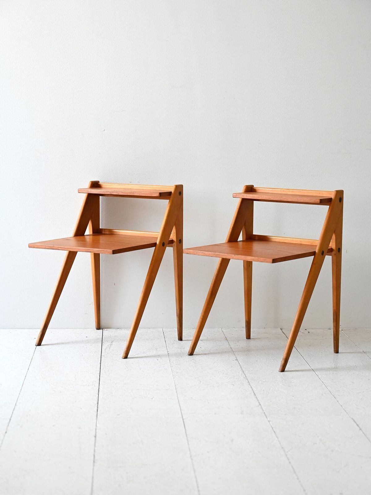 Pair Of Scandinavian 60s Bedside Tables With Shelves photo for sale