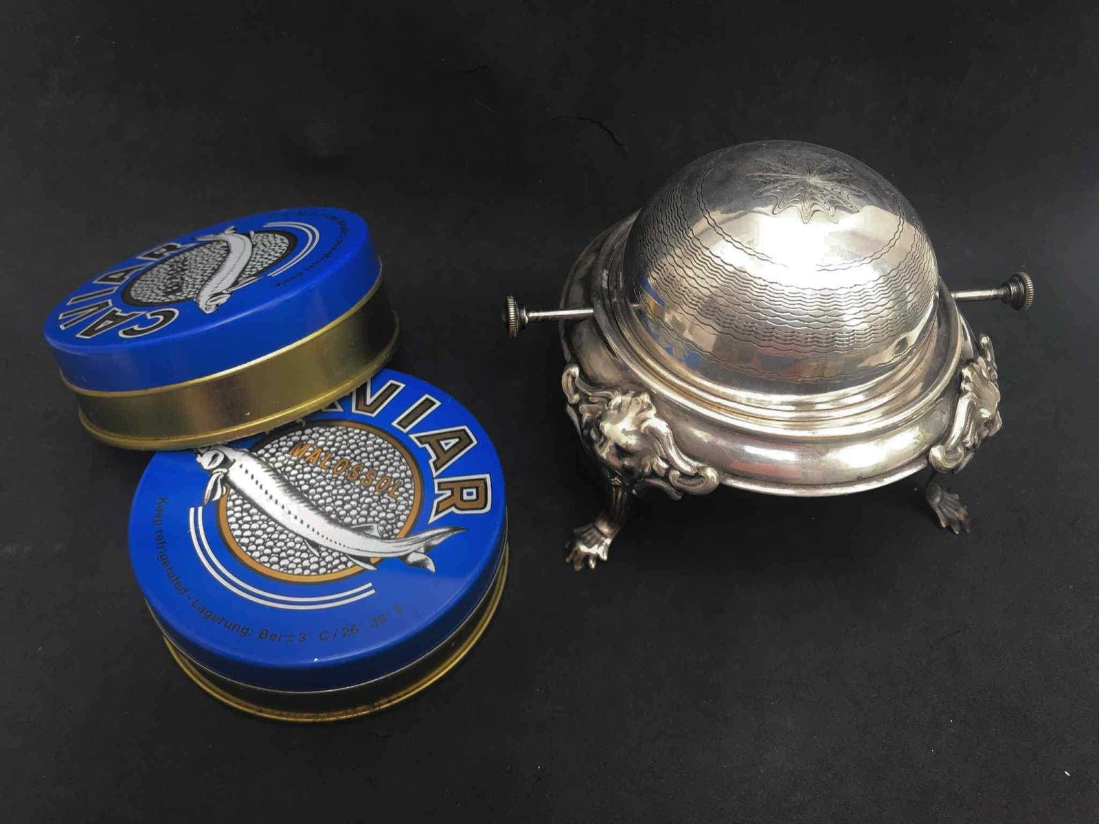 Kleine Botervloot Met Deksel, Rolbovendeksel, Verzilverd, Vintage, Engels, Huwelijkscadeau