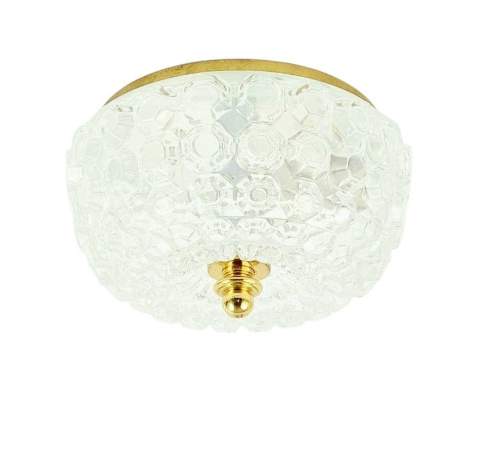 Mid Century Diamond Glass & Brass Ceiling Light By Helena Tynell For Limburg, Germany, 1960s