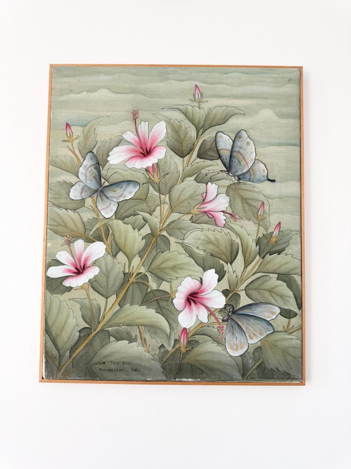 Vintage Balinese Acrylic On Canvas Painting, Floral Painting, Wall Decor