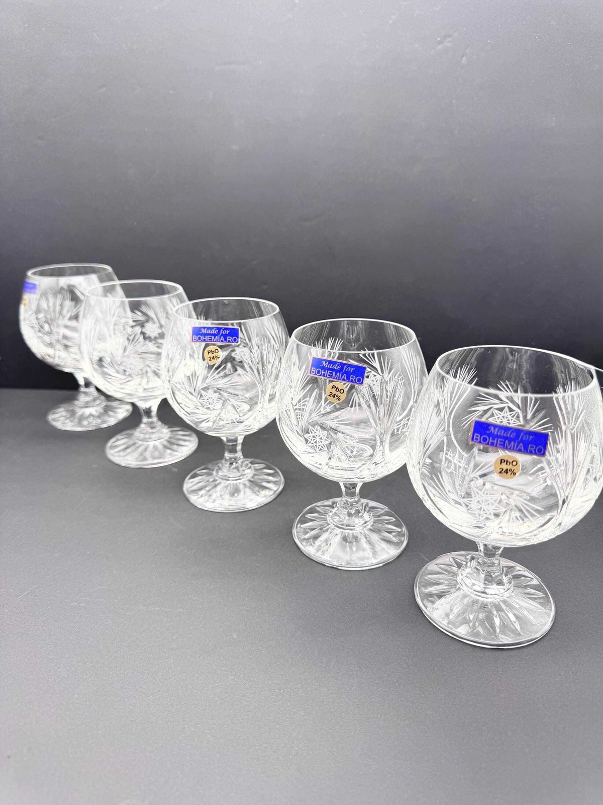 5 X Bohemia Crystal Cognac Brandy Glasses photo for sale