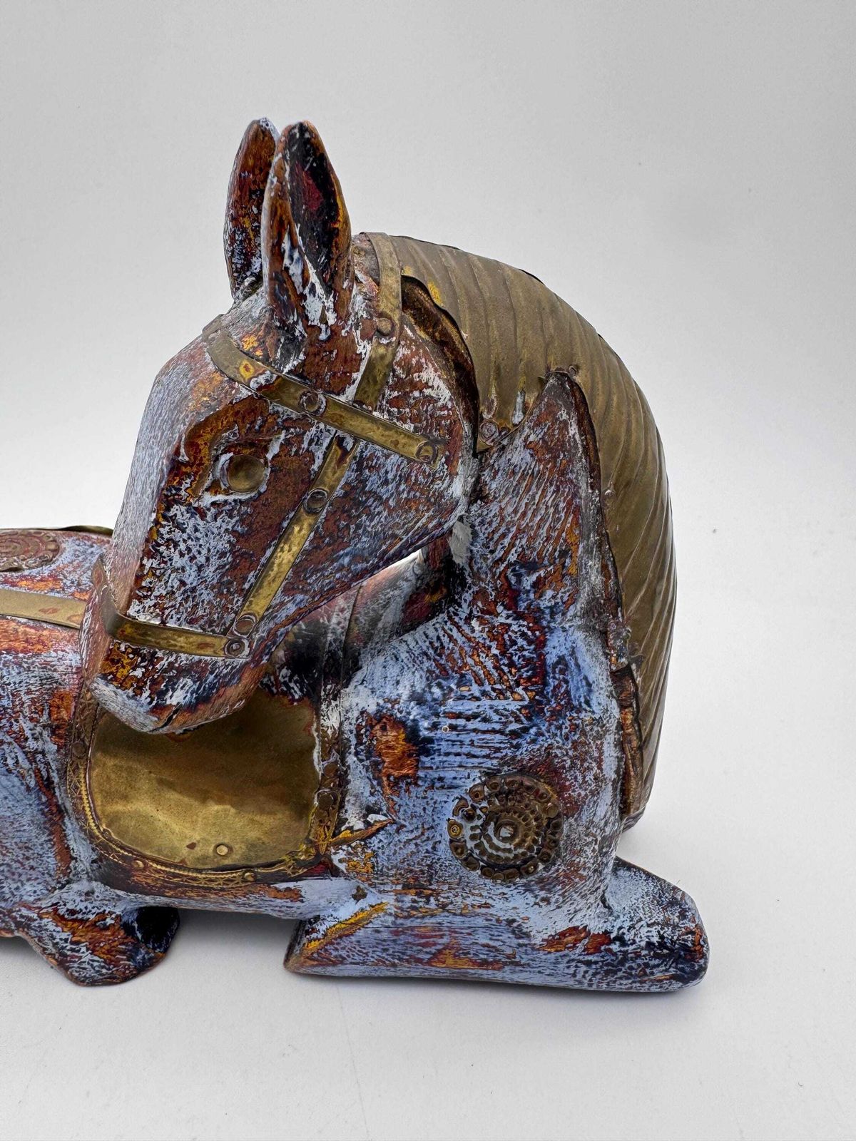 Brass And Wood Horse Sculpture, Horse Figurine photo furniture