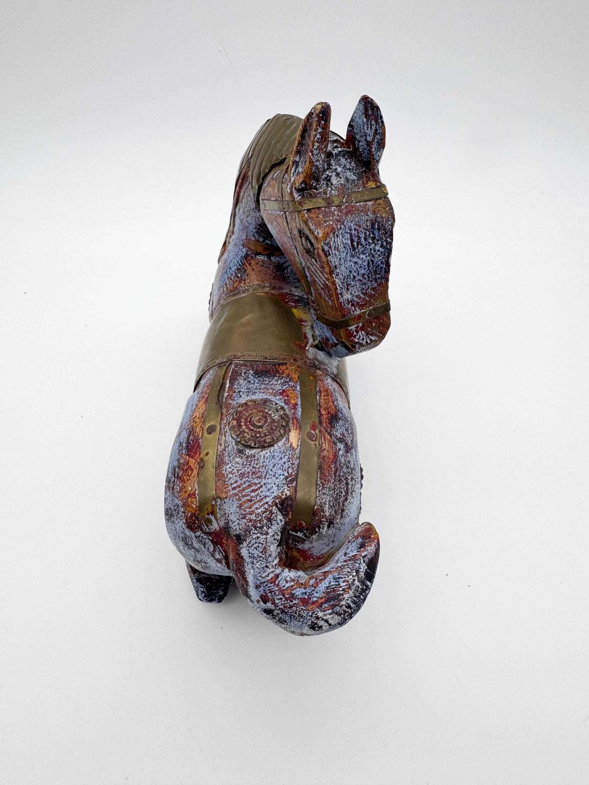 Brass And Wood Horse Sculpture, Horse Figurine photo 75.0