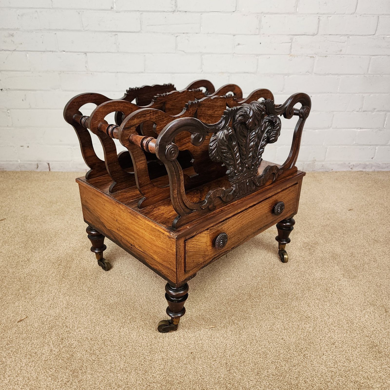 An Early 19th Century Rosewood Canterbury, Carved Prince Of Wales Feathers photo for sale