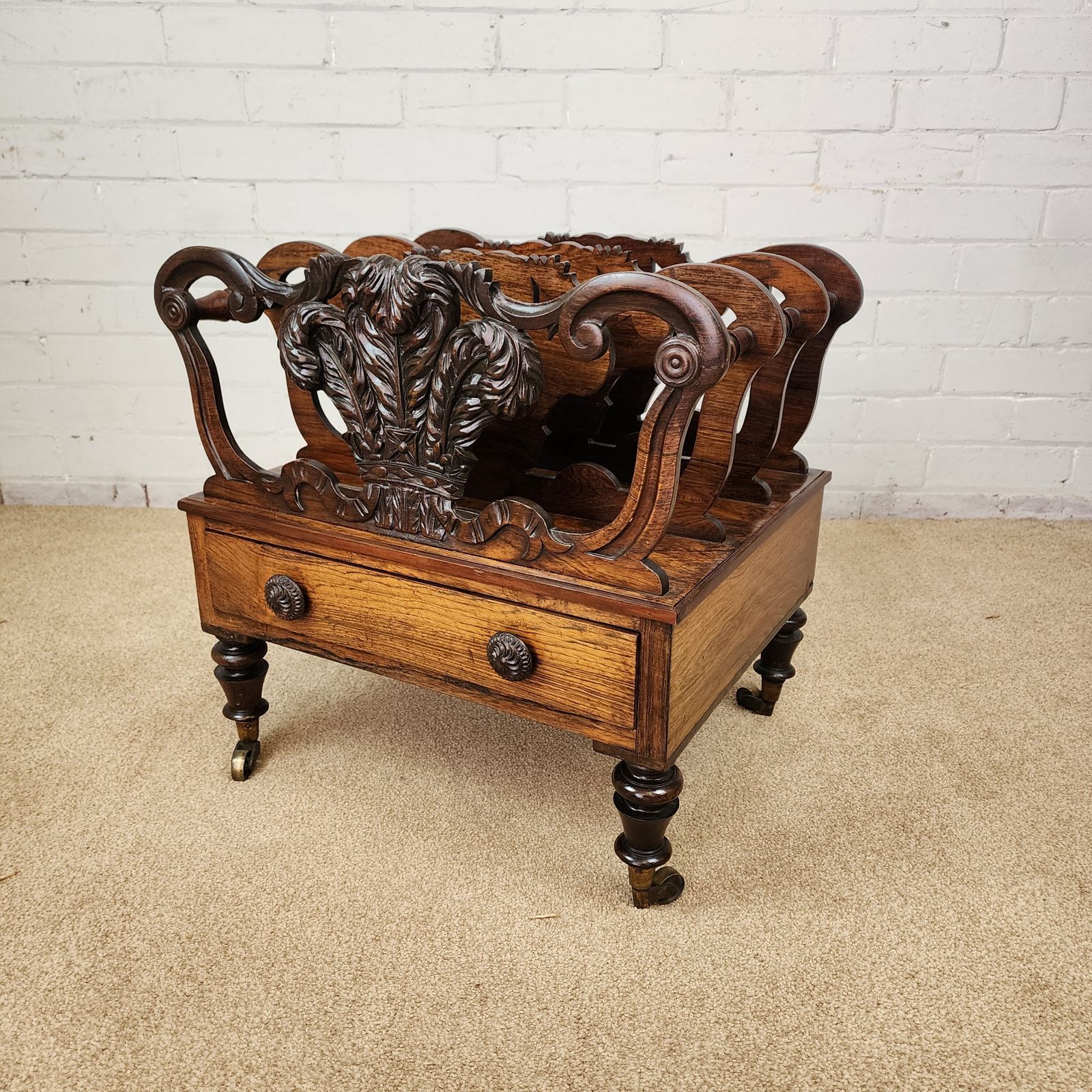 An Early 19th Century Rosewood Canterbury, Carved Prince Of Wales Feathers photo Home Decor