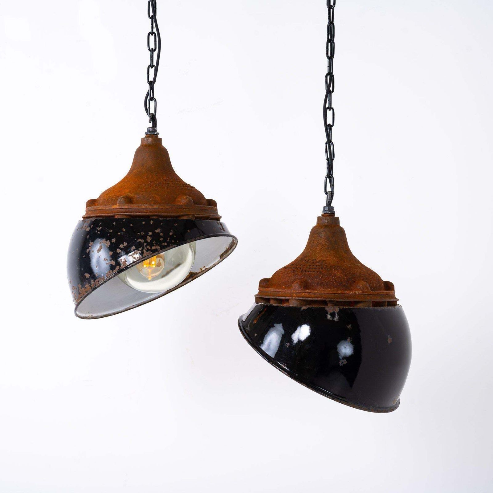 Vintage Heavy Industrial Rusted Finish Flameproof Pendant Lights By Gec