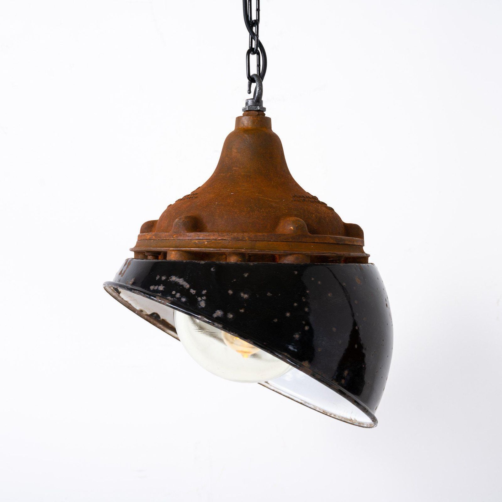 Vintage Heavy Industrial Rusted Finish Flameproof Pendant Lights By Gec photo vintage