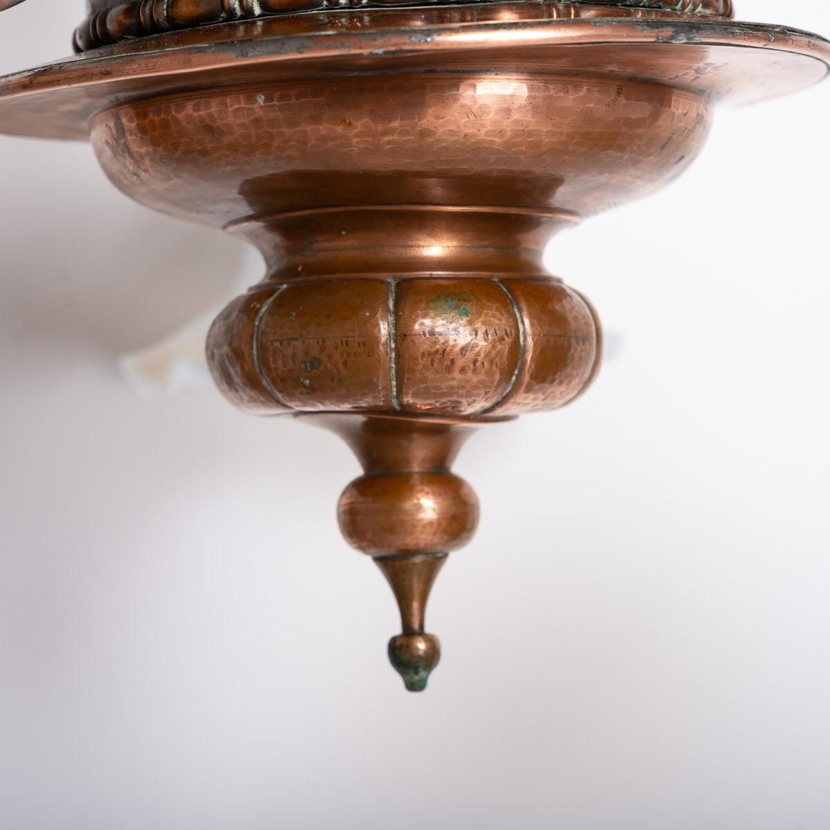 Large Copper Three Branch Chandelier With Jelly Opalescent Glass Shades By Gec photo for sale