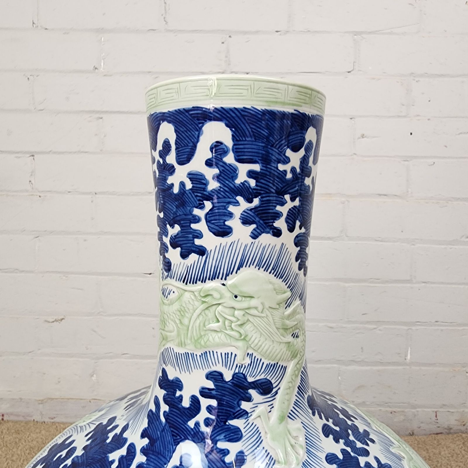 Late Qing Dynasty Chinese Blue And White Temple Vase photo Home Decor