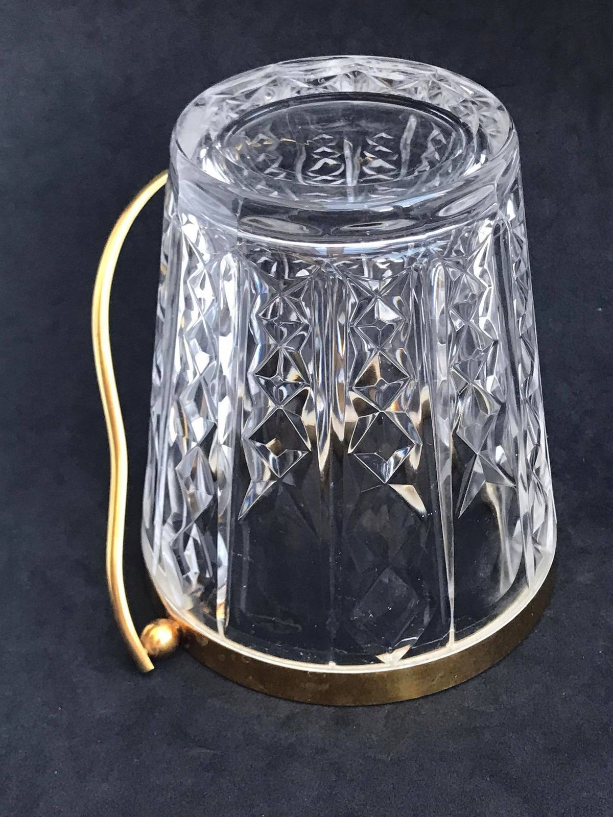 photo for sale Ice Bucket Val Saint Lambert Heavy Cut Crystal With Golden Metal Handles Mid Century Barware Mixology Tools Bar Cart Hollywood Regency