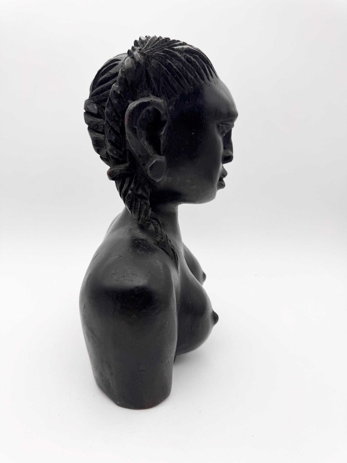 African Ebony Woman Bust, Wooden Woman Statue, African Sculpture photo vintage