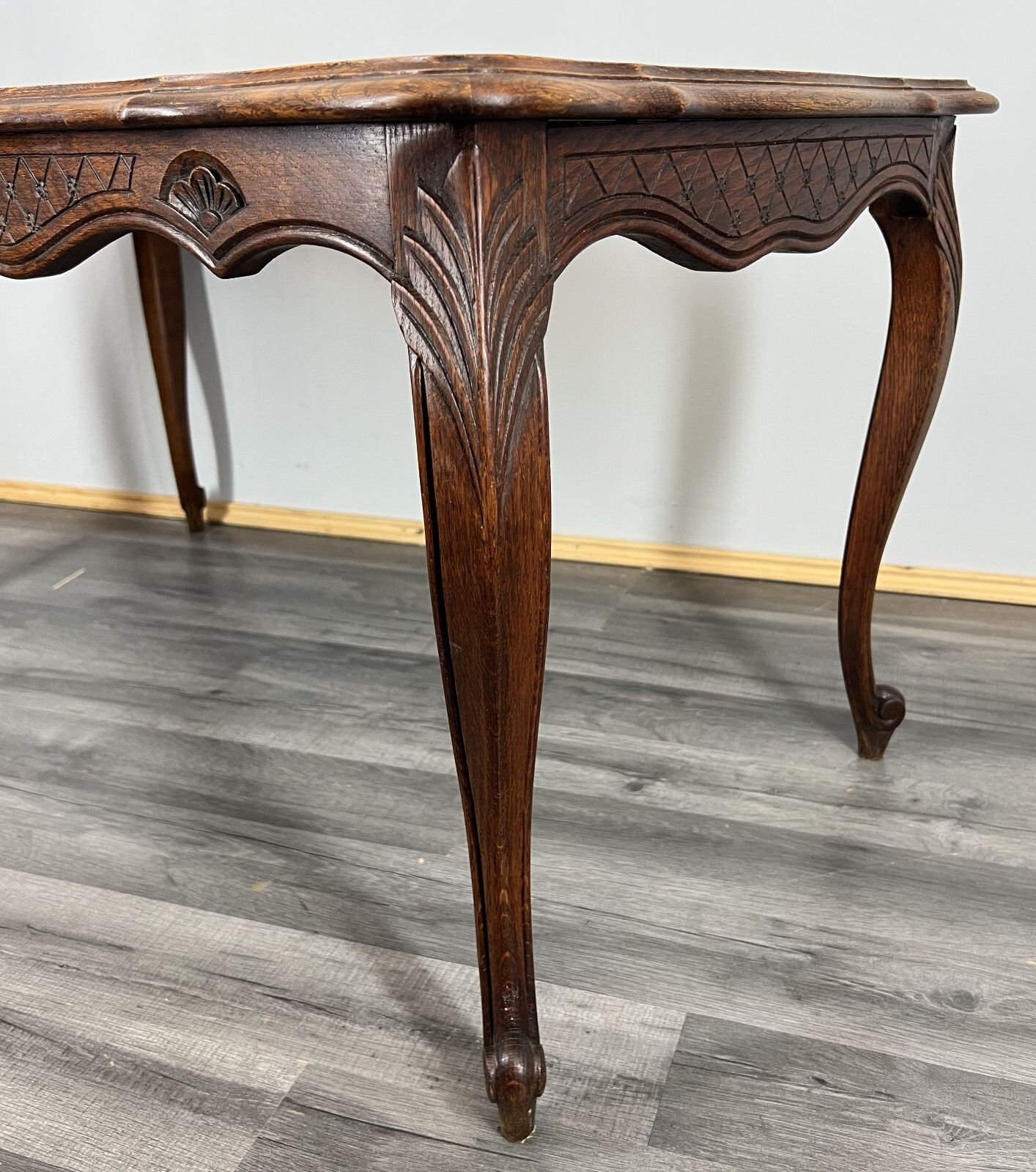 Coffee Table Vintage French Oak Louis  Cane Top Carved Legs  – Lot 3861 photo buy